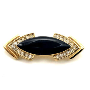 Trifari Art Deco Revival Gold Rhinestone Onyx Geometric Brooch Vintage